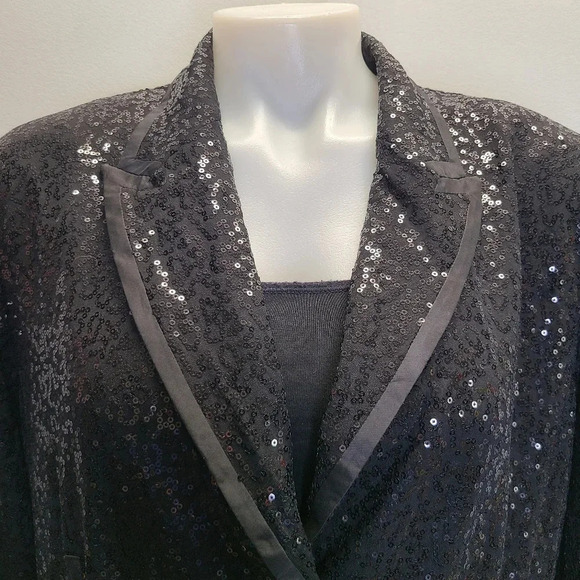 Doncaster Collection Black Sequins Sequined Blazer Jacket 18 Holiday Evening - Picture 7 of 16